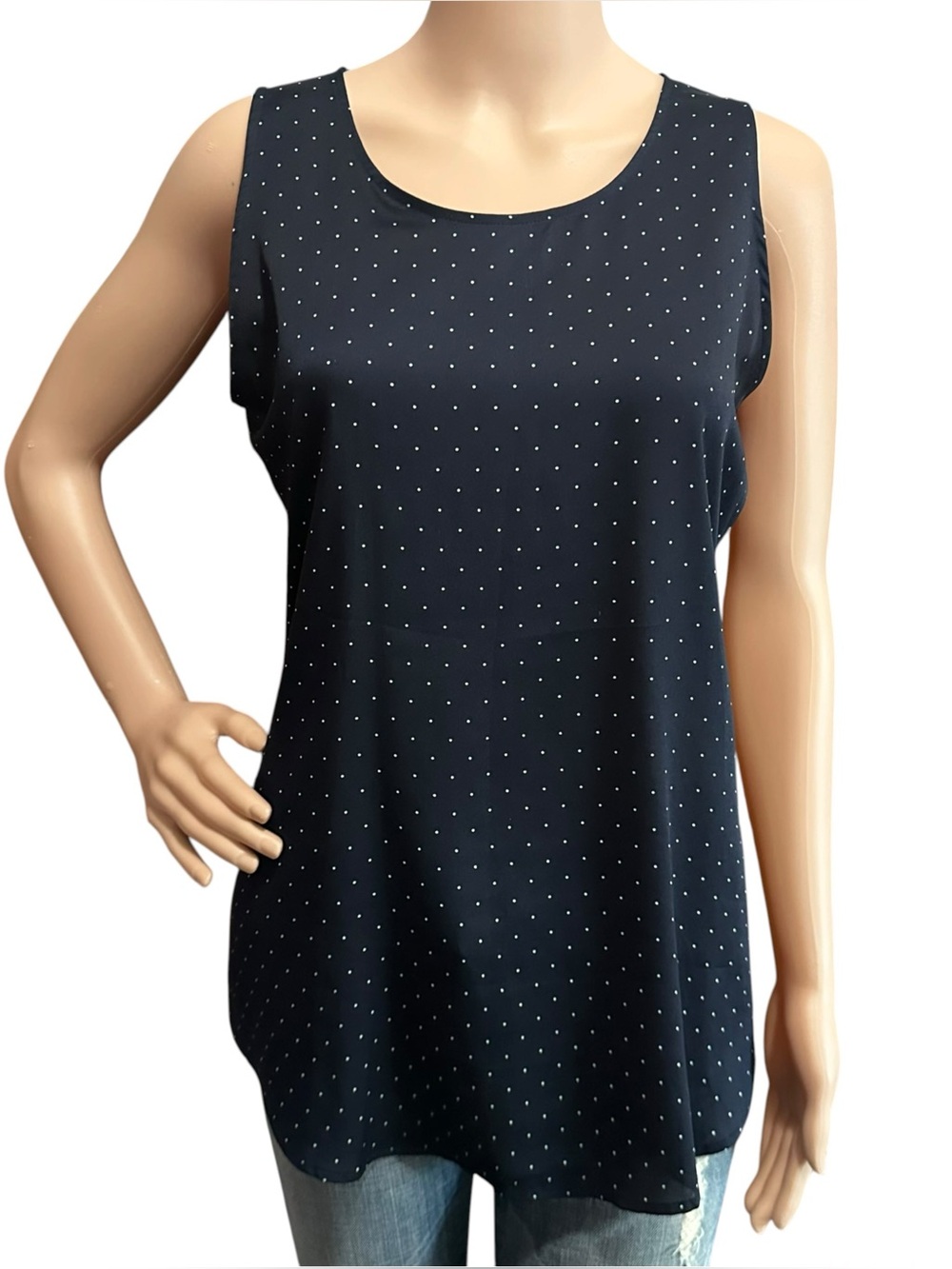 Ann Taylor Polka Dot Sleeveless Top Navy Sz S